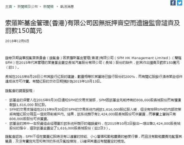 索罗斯折兵香港 因裸卖空遭证监会罚款150万 这是5年内第二次违规
